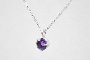 K10WG(10 gold white gold ) natural amethyst pendant * necklace 2 month. birthstone [ simple . small pendant ]