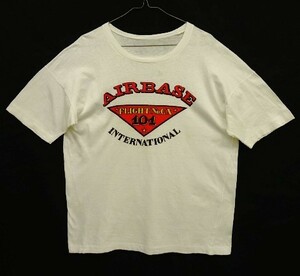 80s ヴィンテージ AIRBASE INTERNATIONAL 染み込みプリント シングルステッチ 半袖 Tシャツ ホワイト VINTAGE 80年代