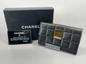 シャネル CHANEL チョコバー レザー ウォレット 7番台 ブラック×ゴールド USED品