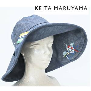 《KEITA MARUYAMA ケイタマルヤマ》新品 春夏モデル つば長め デニム調 可愛い刺繍入りバケットハット UVカット S~M(56~57.5) A7710