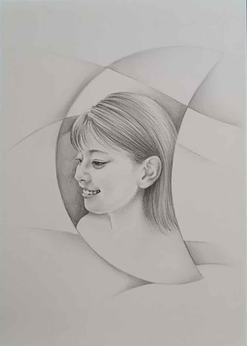 Pencil drawing of a beautiful woman, authentic work Moon Window No. 08 by Atelier809 Yuji Kurita, A4 size genuine work. *Frame not included., artwork, painting, pencil drawing, charcoal drawing