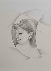 Art hand Auction Pencil drawing of a beautiful woman, authentic work Moon Window No. 08 by Atelier809 Yuji Kurita, A4 size genuine work. *Frame not included., artwork, painting, pencil drawing, charcoal drawing