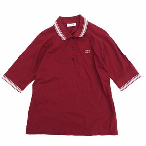 LACOSTE ラコステ ロゴ刺繍 ポロシャツ 38(M) ボルドー ワインレッド 五分袖 カットソー Tシャツ 国内正規品 レディース 女性用