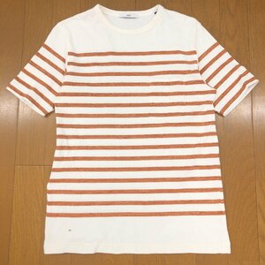 SHIPS シップス ボーダー ポケット Tシャツ S オフホワイト×ブラウン 半袖 ポケT 日本製 国内正規品 メンズ 紳士
