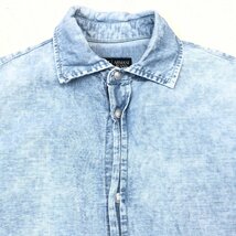 ARMANI JEANS アルマーニジーンズ USED加工 リネン混 シャンブレー シャツ XS(JP:S相当) インディゴ ライトブルー 半袖 麻 国内正規品_画像4