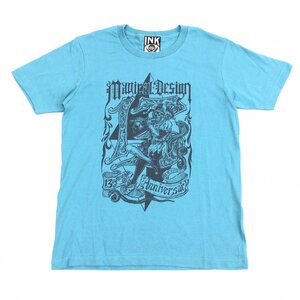 極美品 INK MAGICAL DESIGN インクマジカルデザイン スカル プリント Tシャツ S ターコイズ 半袖 ドクロ ガイコツ メンズ 紳士