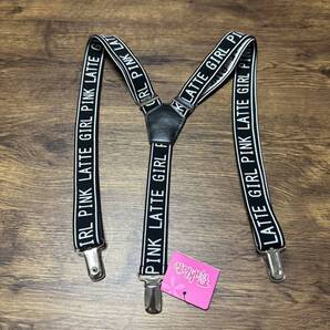 新品ピンクラテ 総ロゴサスペンダーベルト カジュアルスポーツ韓国コーデ ブラック