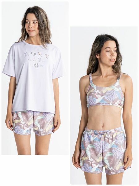 水通しのみROXY ON THE BEACHロキシー水着16280円　ビキニ水着&半袖Tシャツ3点セット　プール海アウトドアBBQ 水陸両用