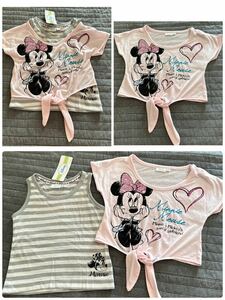  new goods Disney minnie Chan front .. ribbon short sleeves T-shirt & border tank top set 95 centimeter 