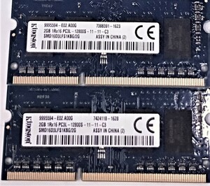 【中古パーツ】PC3 ノートパソコン用 DDR3 メモリ KINGSTON 2GB 1RX16 PC3L-12800S-11-11-C3 2GBx2枚 計4GB 送料無料（在庫10枚）■N(207)