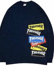 Supreme×THRASHER MULTI LOGO LONG SLEEVE TEE NAVY XL シュプリーム_画像1