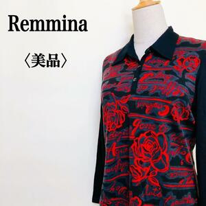 2303-0776 Remmina 薔薇柄プリント 長袖 ポロシャツ レディース 鮮やか 艶やか 大人かわいい 大人フェミニン 高見え