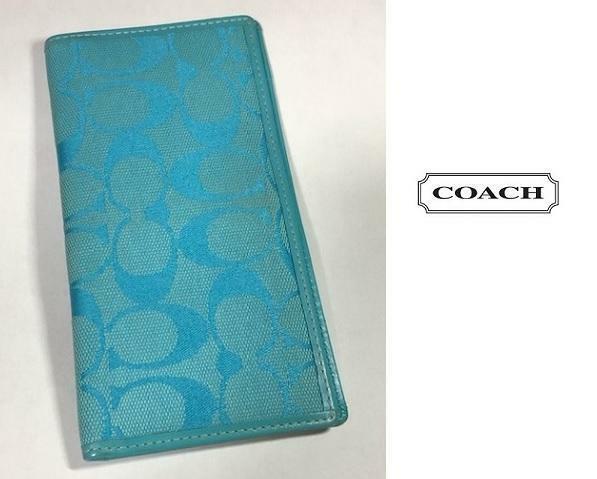 美品★COACHコーチ★手帳ケース/札入れ/チケットケース/シグネチャー/皮革/ブルー