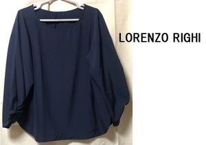 極美品★LORENZO RIGHI /ロレンゾライ★リボンバルーン袖ブラウス/プルオーバー/裾ラウンドカット/ゆったり大きめ/すっきり鎖骨見せ♪