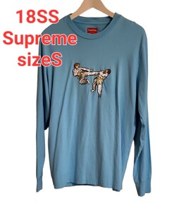 Supreme シュプリーム18SS KARATE L/S 空手刺繍クルーネック長袖Tシャツ collarライトブルー sizeS