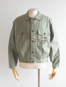 【デッドストック】50s 60s ワークジャケット フランスヴィンテージ フレンチワーク ミリタリー 軍 グリーン コットンツイル カバーオール