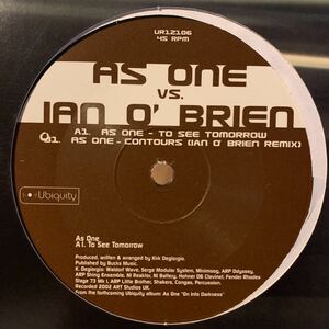 [ As One Vs. Ian O' Brien - To See Tomorrow / Contours - Ubiquity UR12106 ] Kirk Degiorgio