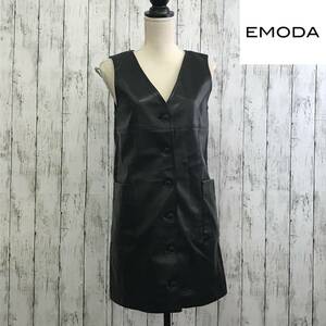 EMODA　エモダ　2WAYボクシーフェイクレザーワンピース　Fサイズ　ブラック　体系カバー　着心地も良い　S5.1-347　USED