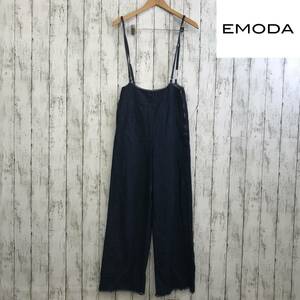 EMODA　エモダ　デニムナローサロペット　Fサイズ　インディゴ　着心地も軽い　裾ダメージ加工　S5.1-371　USED