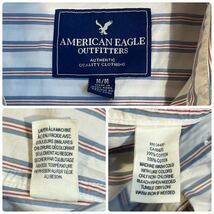 K956 メンズ シャツ AMERICAN EAGLE アメリカンイーグル 半袖 ストライプ 柄 ホワイト / M 全国一律送料520円_画像4