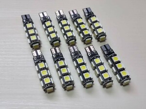 超爆光！T10 led キャンセラー内蔵 ホワイト ポジション スモール ナンバー灯 バックランプ 10個 5050 13SMD /13