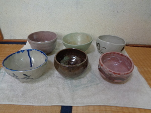陶器 茶器-茶碗・茶椀 6個まとめて/茶道/織部焼・他/未使用に近い美品
