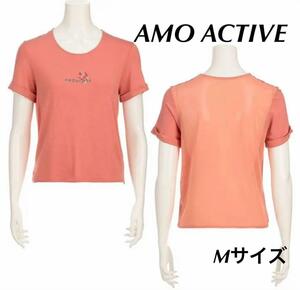 新品14953 サーモンピンク ロゴ 半袖Tシャツ Mサイズ　アモスタイル　トリンプ　ジムウェアヨガ