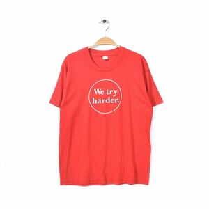 【送料無料】80s スクリーンスターズ メッセージ ヴィンテージTシャツ 背番号6 袖裾シングル 赤 WE TRY HARDER L アメカジ 古着 @BZ0117