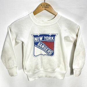 ■ 子供用 80s 80年代 ビンテージ NHL ” NEW YORK RANGERS ” レンジャーズ ロゴイラスト スウェット トレーナー ホワイト ホッケー ■