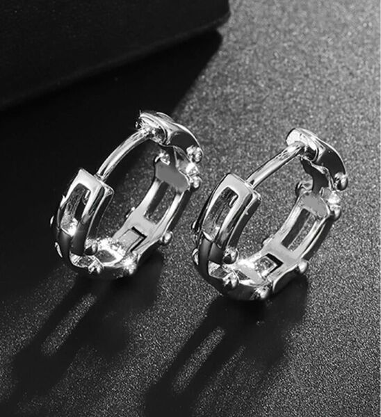 送料無料 ピアス メンズ フープピアス シルバー 925 ブラック 片耳