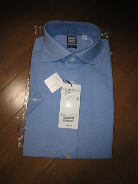 ★未使用品 BEAMS F 半袖　ショートスリーブカッタウェイカラーシャツ　クールマックス　ブルー　Sサイズ