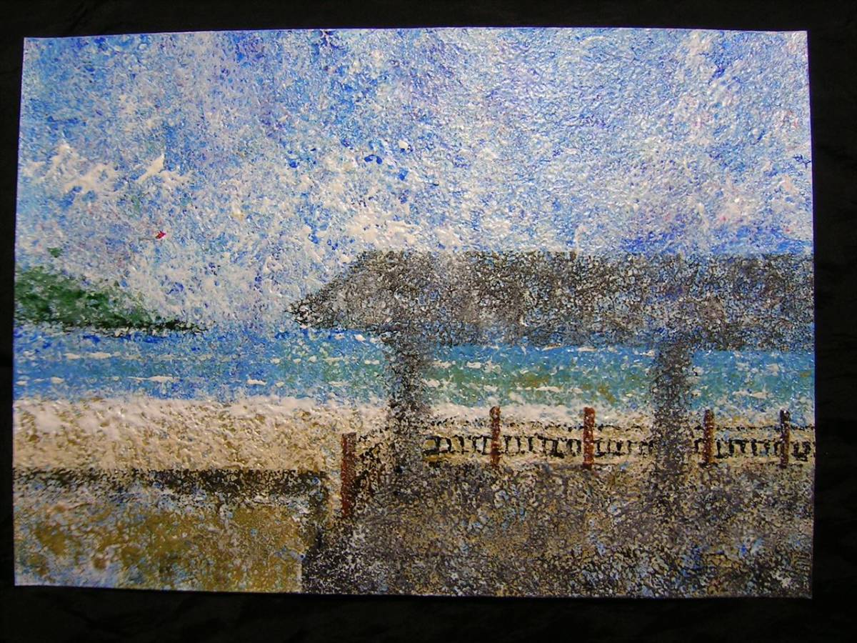 Pintura de paisaje, cuadro, imagen, arte, ilustración dibujada a mano, escritura, imagen original, interior, Océano, playa, playa, Procesamiento especial, Grúa color nube de agua *Se enviará en un marco, obra de arte, cuadro, otros