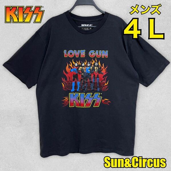 メンズ大きいサイズ4L KISS ロックバンドプリント半袖TシャツTシャツ