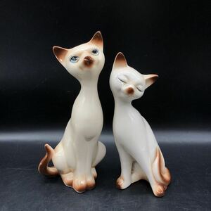 猫の置物 ペア　昭和レトロ インテリア　可愛い人形　ビンテージ 　陶磁器　Y12-2