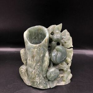 中国美術　置物　ペン立て　インテリア　彫刻美術　重さ約2.7kg アンティーク　コレクション　天然石　B5
