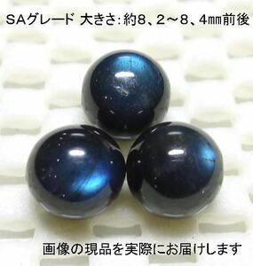 (値下げ価格)NO.8 ブラックラブラドライトＳＡ 8mm(3粒入り)＜直観力・洞察力＞全ての玉にレッセンス 仕分け済み天然石現品