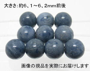 Art hand Auction (値下げ価格)NO.4 スポンジコーラル青 6mm(10粒入り) お守り･慈愛 天然の色合い 仕分け済み天然石現品, ビーズ細工, ビーズ, 天然石, 半貴石