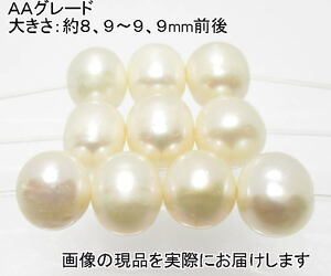 (値下げ価格)NO.10 淡水パールＡＡ ホワイト (9～10mm)(10粒入り)＜円満・完成＞通し穴も大きい 仕分け済み天然石現品