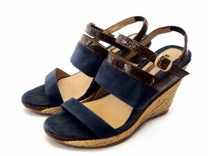 PELLICO ペリーコ パイソン型押し 切替 ウェッジソール サンダル size37/紺ｘ茶 ■◆ ☆ dha7 レディース