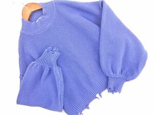 LOWRYS FARM Lowrys Farm повреждение обработка вязаный свитер sizeF/ бледно-голубой *# * dha7 женский 
