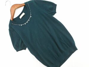 ネコポスOK any SiS エニィスィス ウール混 ビーズネック 半袖 ニット セーター size2/緑 ◇■ ☆ dhc9 レディース