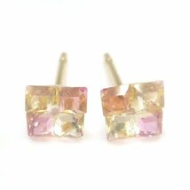 J◇K18 ストーン付 スタッドピアス イエローゴールド 18金 スクエア 四角 カジュアル 普段使い yellow gold earrings【ネコポスOK】_画像2