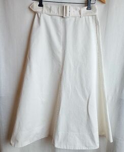 Dressterior　ドレステリア　綿100％　コットン　フレア　ロングスカート　マキスカート　サイズ36　白　ホワイト 共布ベルト　日本製　