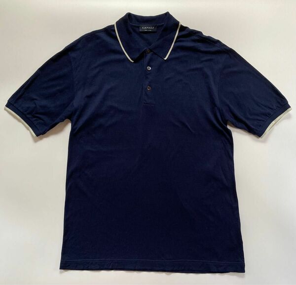 CANALI イタリア製 半袖ポロシャツ52 ネイビー