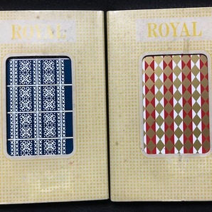 当時物 1970年代 ROYAL 日本製 プラスチック製 証紙付き トラディショナルトランプ 2種セット デッドストック 青 赤 昭和レトロ 希少の画像1