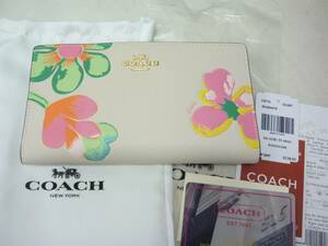 保管品 COACH コーチ C8715 レザー 花柄 フラワー プリント フローラル スリム ウォレット 二つ折り 長財布 チョークマルチ a