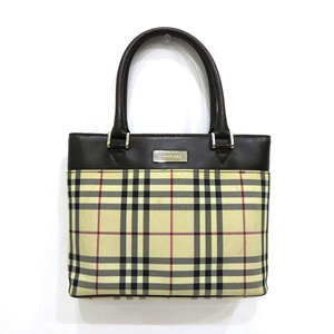 中古 バーバリー バッグ ハンドバッグ チェック Bランク キャンバス レザー ベージュ ブラウン レディース BURBERRY【送料無料】【西神店】