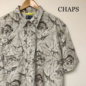 CHAPS /メンズXXL 半袖シャツ トップス ポリシャツ ハワイアンシャツ 総柄 柄シャツ 魚柄 二つポケット 速乾 アメカジ USA古着