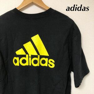 adidas /アディダス /メンズM 半袖Tシャツ トップス プリントTシャツ SOCCER PLUS ロゴT 黒 ビッグロゴ スポーツ カジュアル USA古着