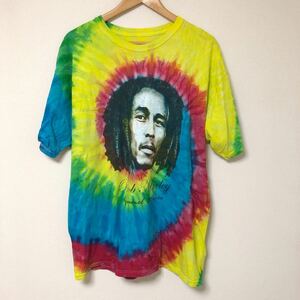 Bob Marley＊ボブマーリー 半袖Tシャツ トップス タイダイ柄 マルチカラー BIGプリント レインボー レゲエ アメカジ USA古着